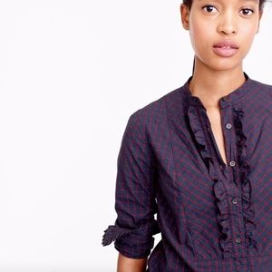 J.Crew Navy Red Ruffle Popover Plaid Shirt